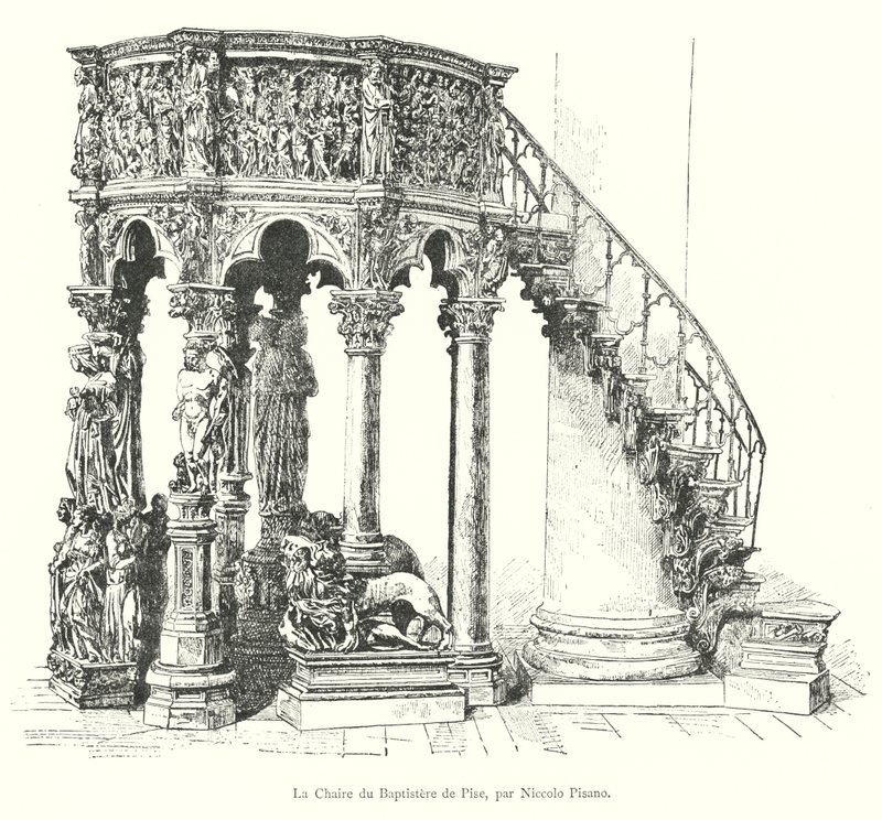 Ambona baptysterium w Pizie, Niccolo Pisano (rycina) autorstwa Italian School