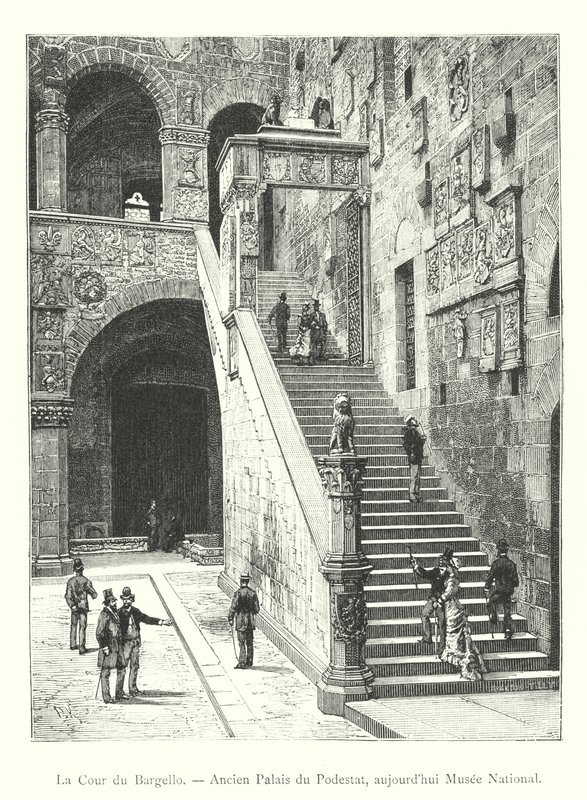 Dwór Bargello, Dawny Pałac Podestà, dziś Muzeum Narodowe (rycina) autorstwa Italian School