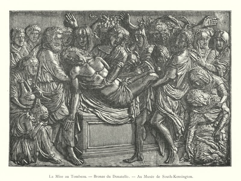 Złożenie do grobu, brąz autorstwa Donatello, w Muzeum South-Kensington (grafika) autorstwa Italian School