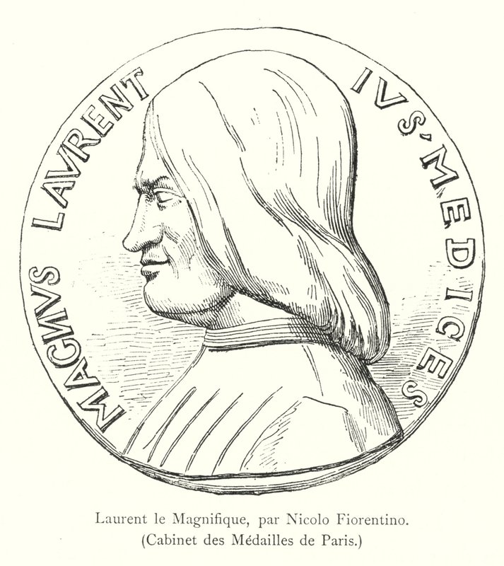 Laurent the Magnificent, Nicolo Fiorentino, Cabinet des Medailles de Paris (rycina) autorstwa Italian School
