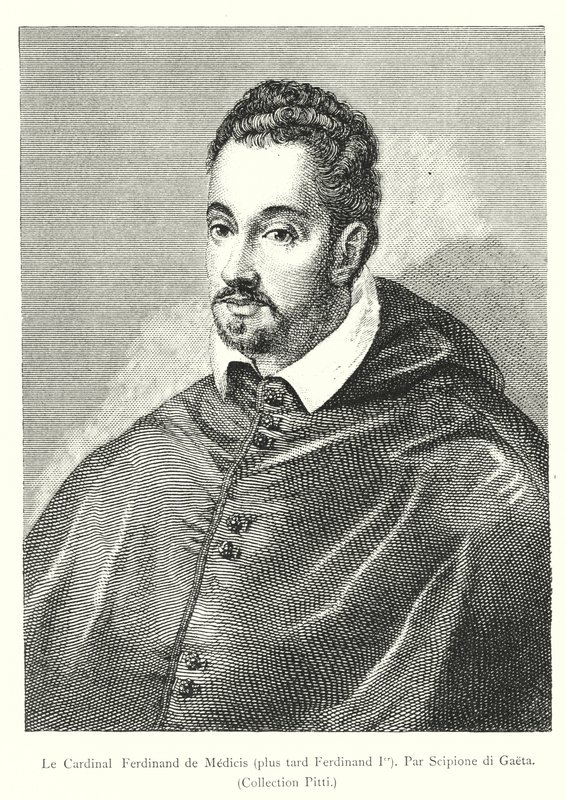 Le Cardinal Ferdinand de Medici, a także zmarły Ferdynand Ier, Par Scipione di Gaeta, Collection Pitti (rycina) autorstwa Italian School