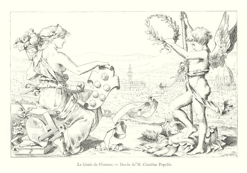 Geniusz Florencji, rysunek M Claudius Popelin (rycina) autorstwa Italian School