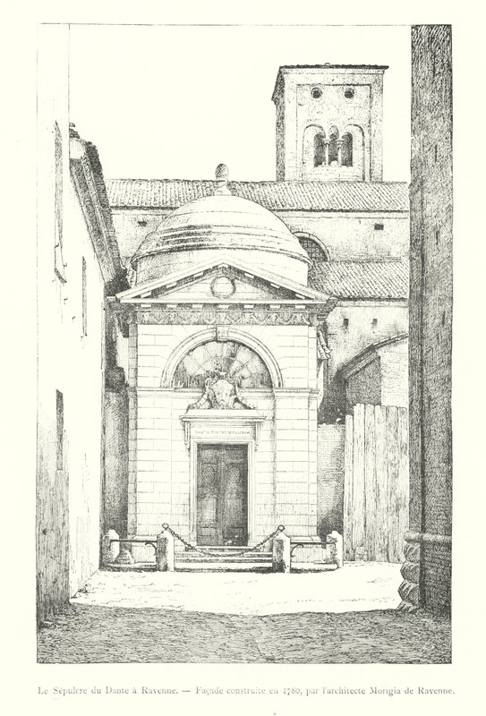 Grób Dantego w Rawennie, Fasada zbudowana w 1780 roku, przez architekta Morigia z Rawenny (rycina) autorstwa Italian School