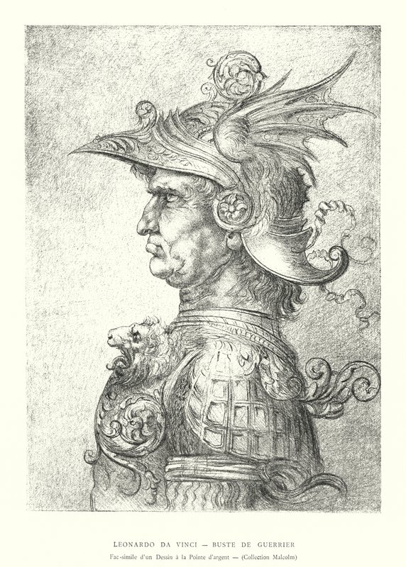 Leonardo da Vinci, Popiersie wojownika, Faksymile rysunku z Silverpoint, Kolekcja Malcolma (grafika) autorstwa Italian School