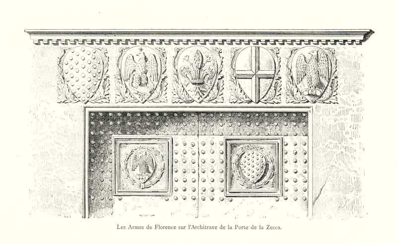 Herb Florencji na architrawie Porte de la Zecca (grafika) autorstwa Italian School