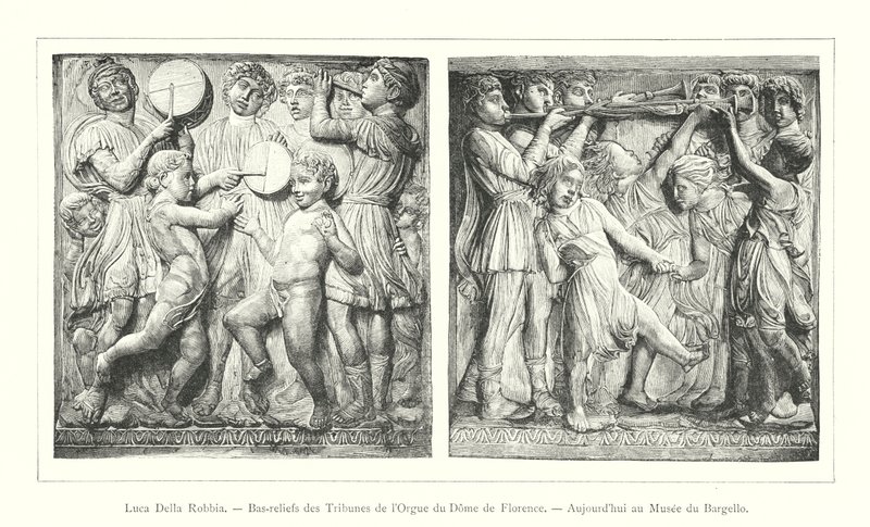 Luca Della Robbia, Płaskorzeźby z Galerii Organowej Kopuły we Florencji, Dziś w Muzeum Bargello (grafika) autorstwa Italian School