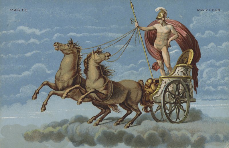 Mars w swoim rydwanie (kolorowa litografia) autorstwa Italian School