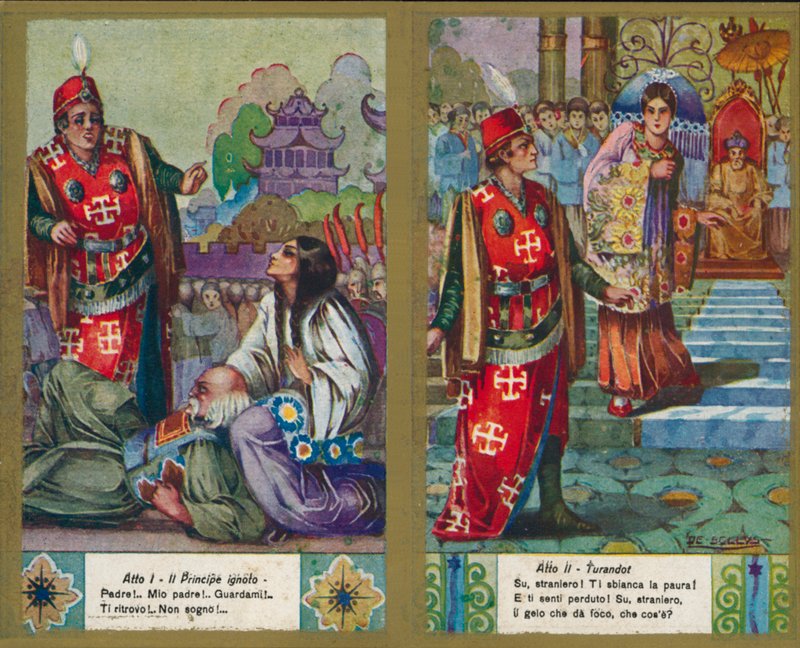 Jedna z ilustracji do opery Turandot Pucciniego (kolorowa litografia) autorstwa Italian School
