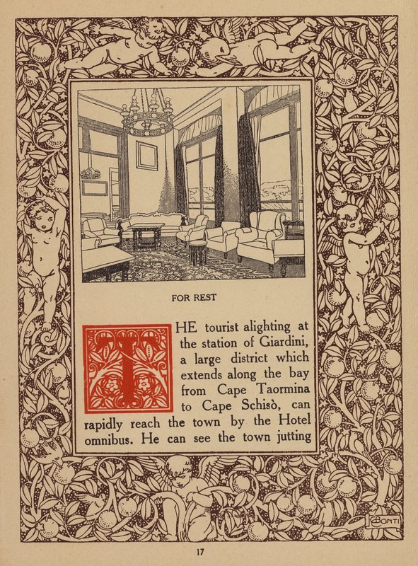Strona z broszury hotelu San Domenico Palace, Taormina (litografia) autorstwa Italian School