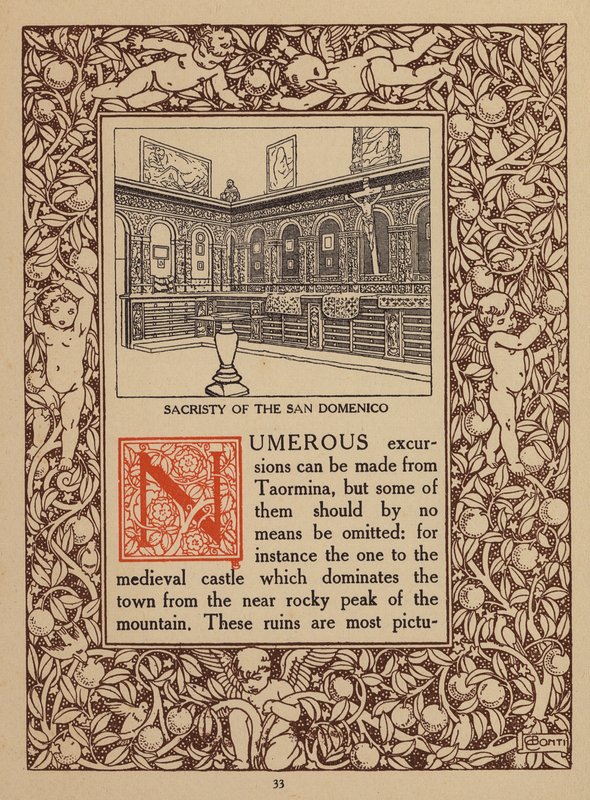 Strona z broszury hotelu San Domenico Palace, Taormina (litografia) autorstwa Italian School