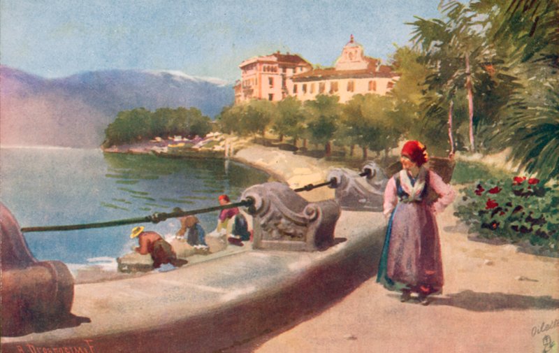 Pallanza, jezioro Maggiore, Włochy (kolorowa litografia) autorstwa Italian School