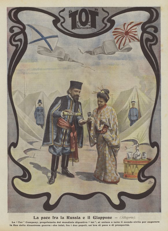 Pokój między Rosją a Japonią (kolorowa litografia) autorstwa Italian School