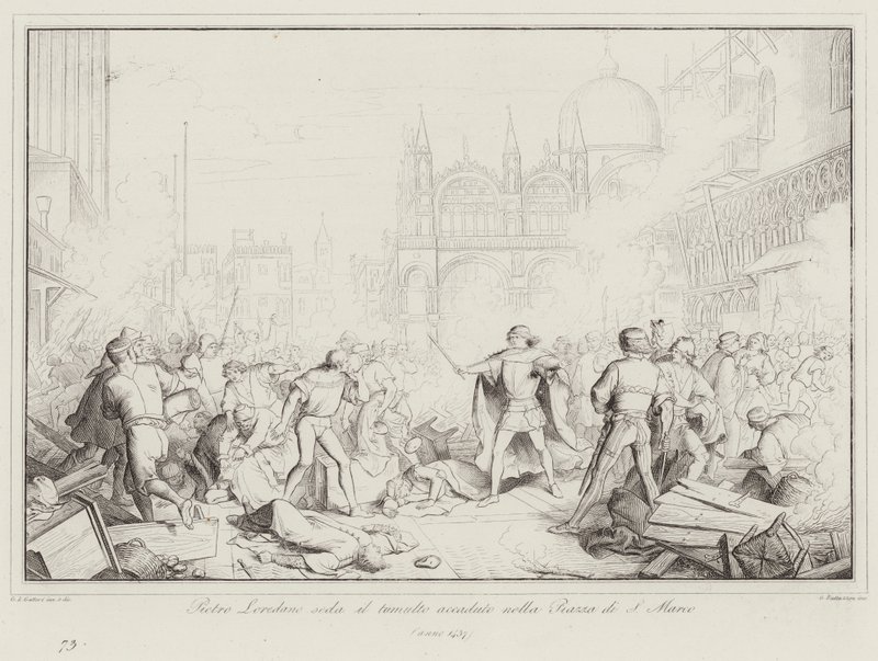 Pietro Loredano tłumi zgiełk, który miał miejsce na Piazza di San Marco autorstwa Italian School