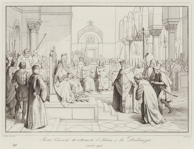 Pietro Orseolo II podporządkowuje Istrię i Dalmację, 997 (grawerowanie) autorstwa Italian School