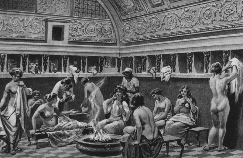 Pompeje: Wnętrze Łaźni Forum (lito) autorstwa Italian School