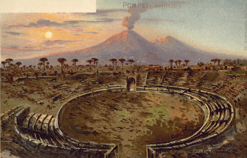 Pompei, Włochy, amfiteatr (kolorowa litografia) autorstwa Italian School