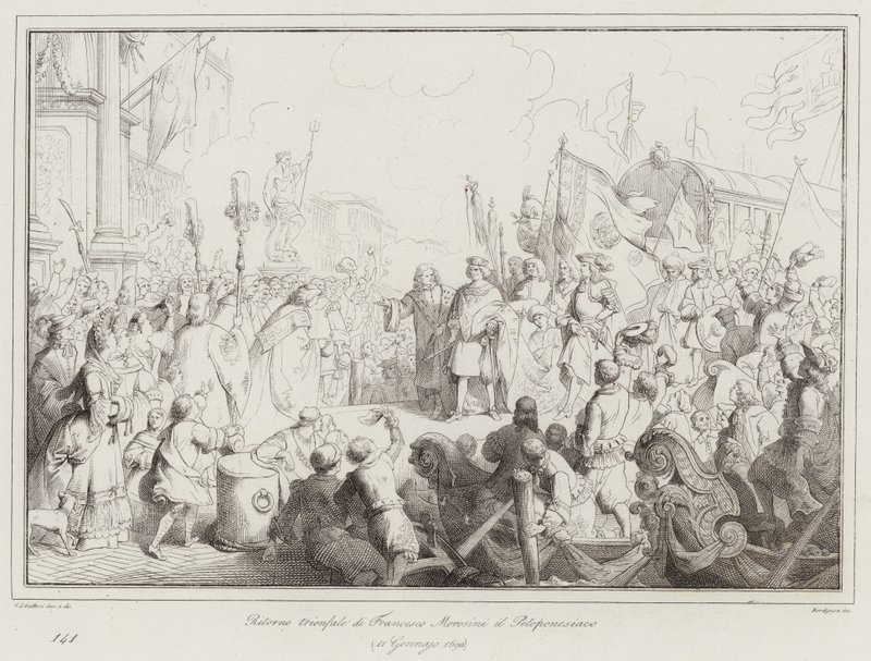 Triumfalny powrót Francesco Morosiniego Peloponeza autorstwa Italian School