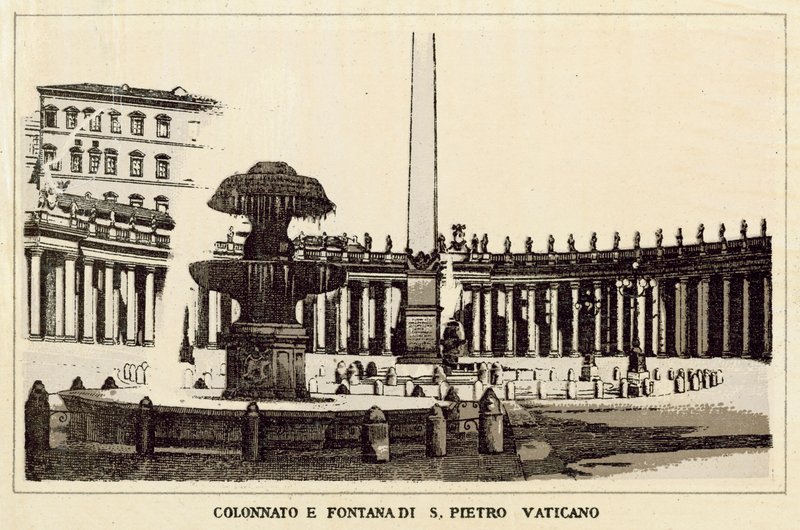 Rzym: Kolumnada i fontanna św. Piotra Watykan (lito) autorstwa Italian School