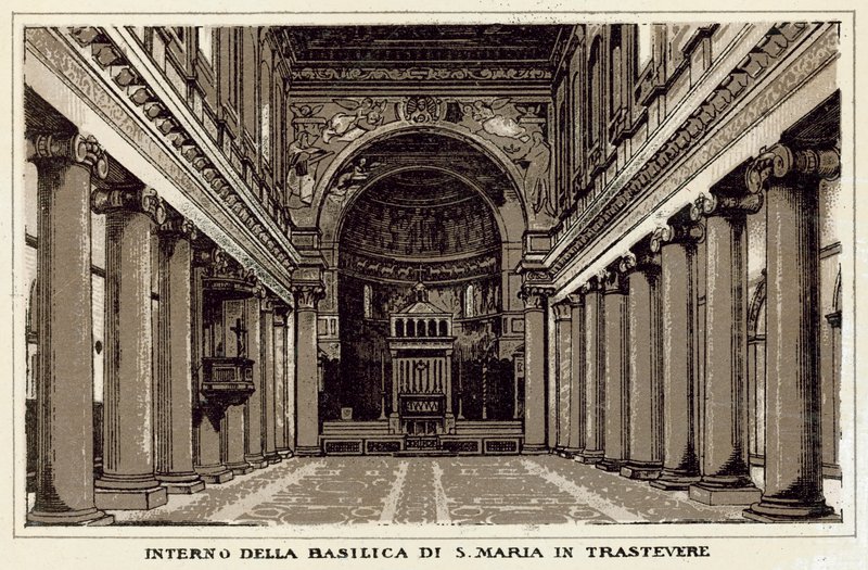 Rzym: Wnętrze bazyliki S Maria In Trastevere (lito) autorstwa Italian School