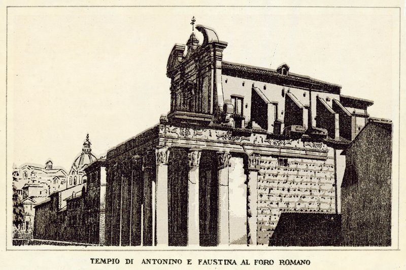 Rzym: Świątynia Antonina i Faustyny ​​na Forum Romanum (lito) autorstwa Italian School