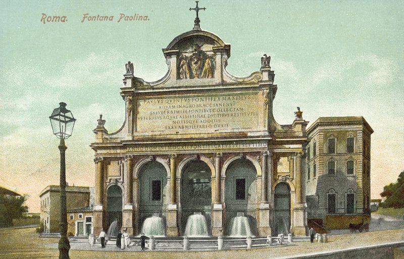 Rzym, Włochy, Fontana Paolina (kolorowa litografia) autorstwa Italian School