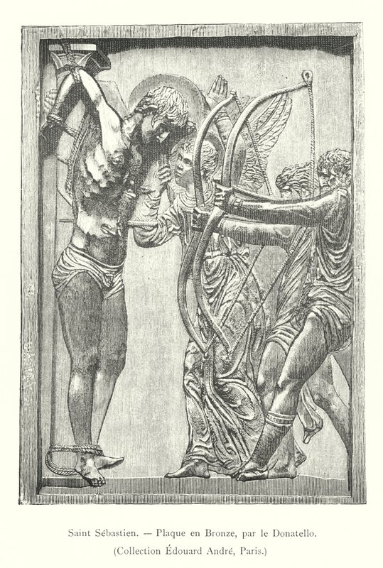 Święty Sebastien, brązowa tablica, autorstwa Donatello, kolekcja Edouard Andre, Paryż (rycina) autorstwa Italian School