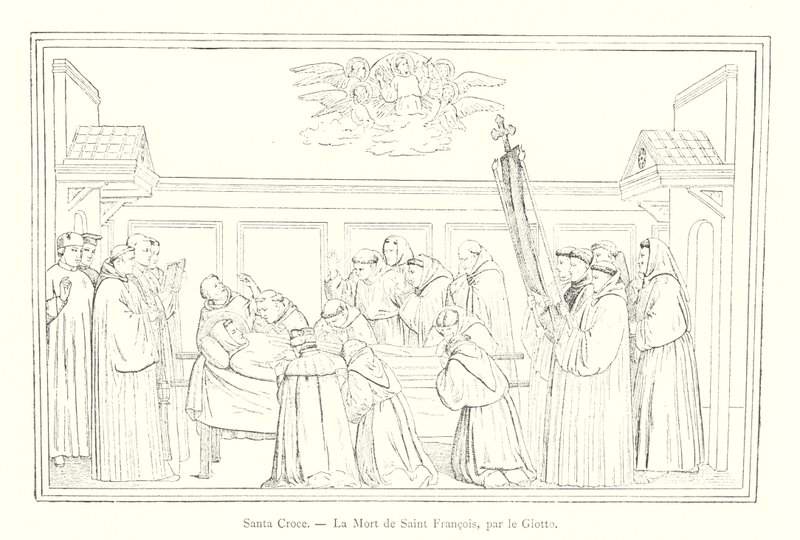 Santa Croce, Śmierć św. Franciszka, autorstwa Giotto (rycina) autorstwa Italian School