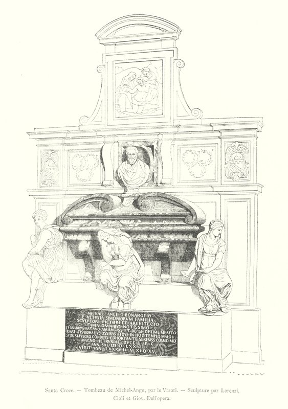 Santa Croce, Grób Michała Anioła, autorstwa Vasariego, Rzeźba Lorenziego, Cioli i Giova Dell