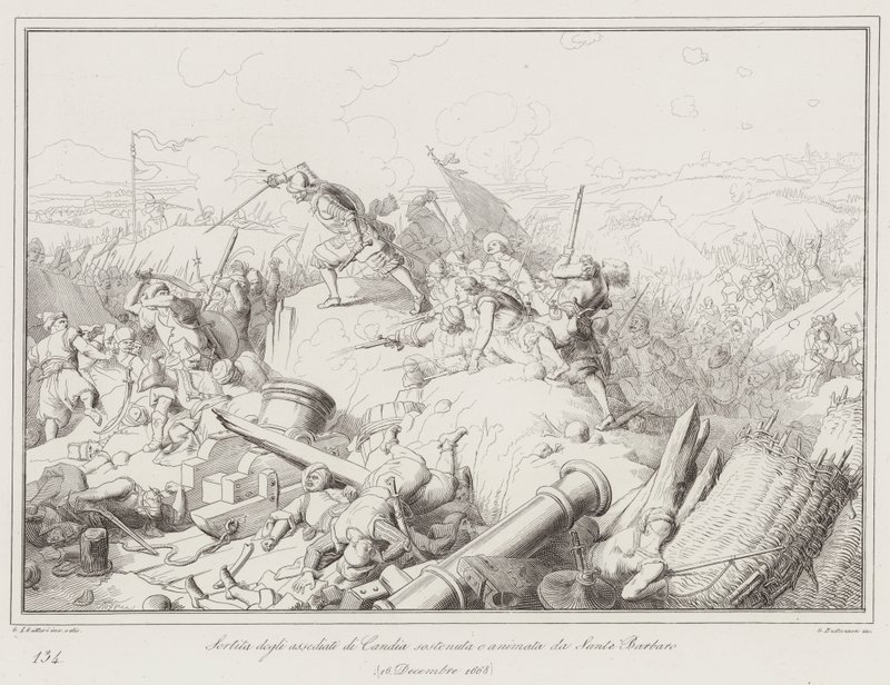 Sortie oblężonych Candii wspierane i animowane przez Sante Barbaro autorstwa Italian School