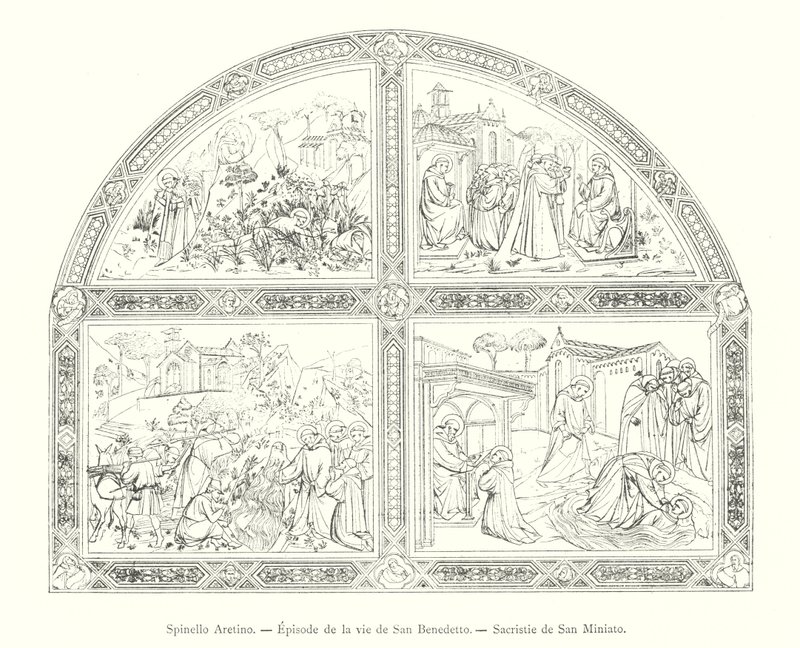 Spinello Aretino, Episode de la vie de San Benedetto, Sacristie de San Miniato (rycina) autorstwa Italian School