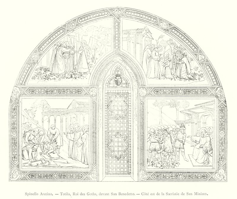 Spinello Aretino, Totila, Roi des Goths, devant San Benedetto, Cote est de la Sacristie de San Miniato (rycina) autorstwa Italian School