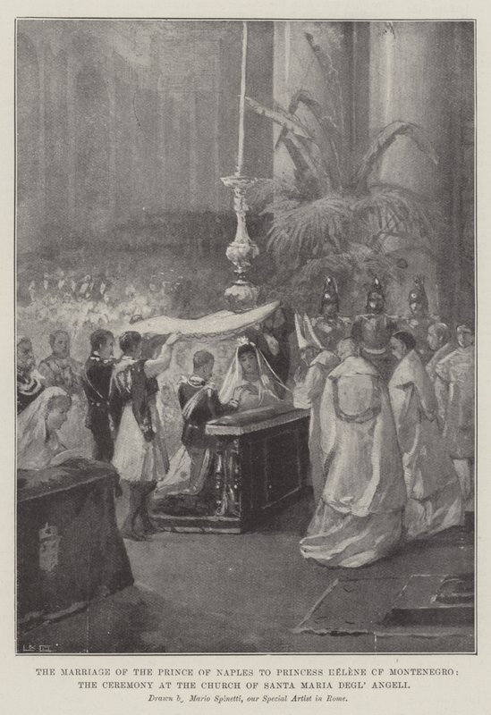 Ślub księcia Neapolu z księżniczką Heleną z Czarnogóry, ceremonia w kościele Santa Maria Degl