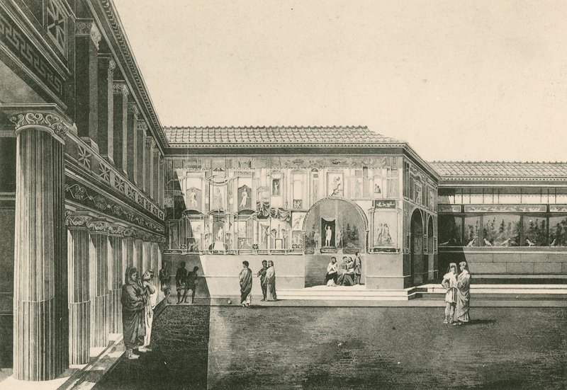 Łaźnie Stabian - Dziedziniec stiuków bez zmian (wklęsłodruk) autorstwa Italian School