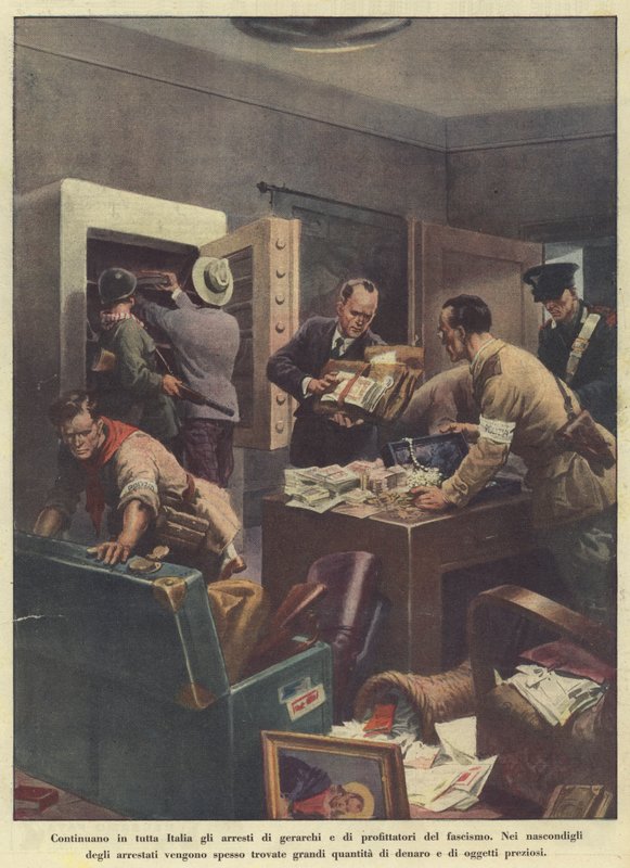 Aresztowania hierarchów i spekulantów faszyzmu trwają we Włoszech (Colour Litho) autorstwa Italian School