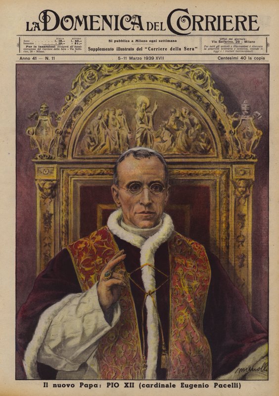 Nowy papież, Pius XII (kardynał Eugenio Pacelli) (kolorowa litografia) autorstwa Italian School