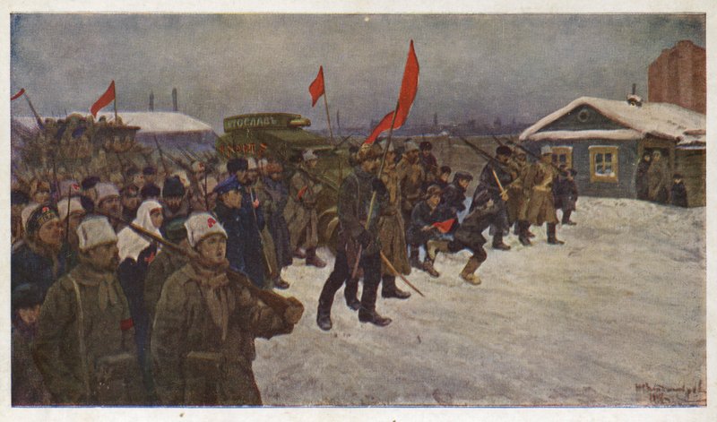 Demonstracja żołnierzy i robotników podczas rewolucji lutowej 1917 w Rosji autorstwa Ivan Alexeyevich (after) Vladimirov
