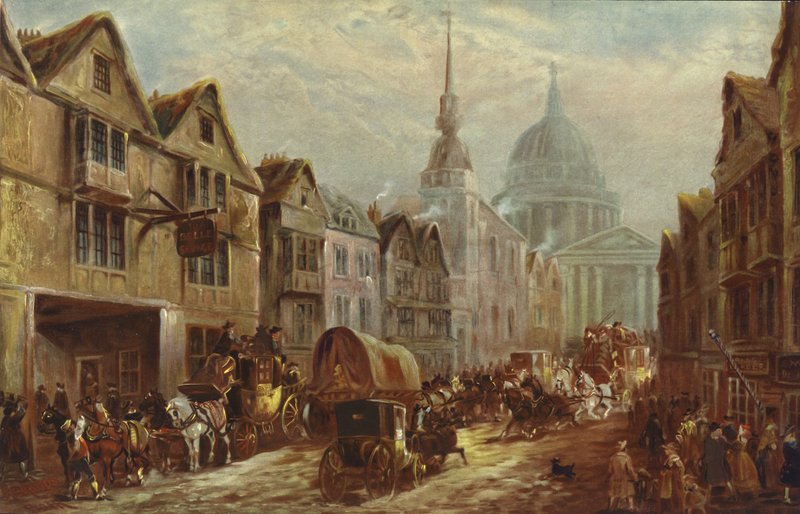 Wejście do La Belle Sauvage Inn Yard, Ludgate Hill, Londyn autorstwa J.C. Maggs