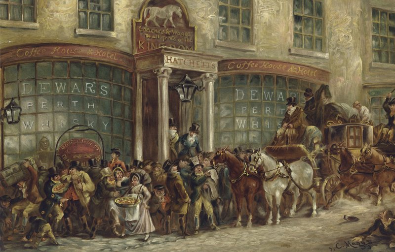 White Horse Cellar Hatchetts, Piccadilly, Londyn (chromolitho) autorstwa J.C. Maggs
