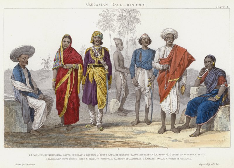 Rasa Kaukaska, Hindus (kolorowy grawerunek) autorstwa J.L. (after) Williams
