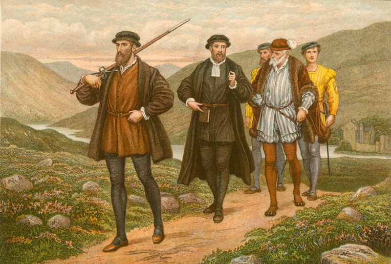 John Knox noszący miecz przed Georgem Wishartem, po próbie zamachu w Dundee autorstwa J.M.L. Ralston
