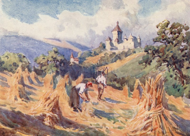 Chateau de Vufflens, powyżej Lozanny (kolorowa litografia) autorstwa J. Hardwicke Lewis