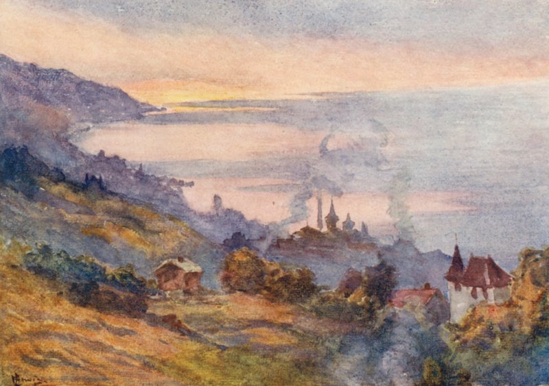 Lozanna, patrząc na wschód (kolorowa litografia) autorstwa J. Hardwicke Lewis