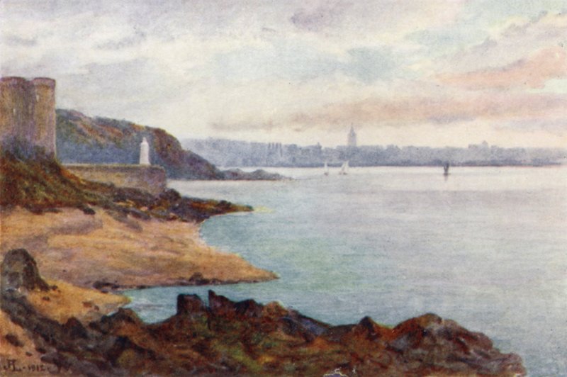 Mole des Noires i Dinard, z plaży St Malo (kolor lito) autorstwa J. Hardwicke Lewis