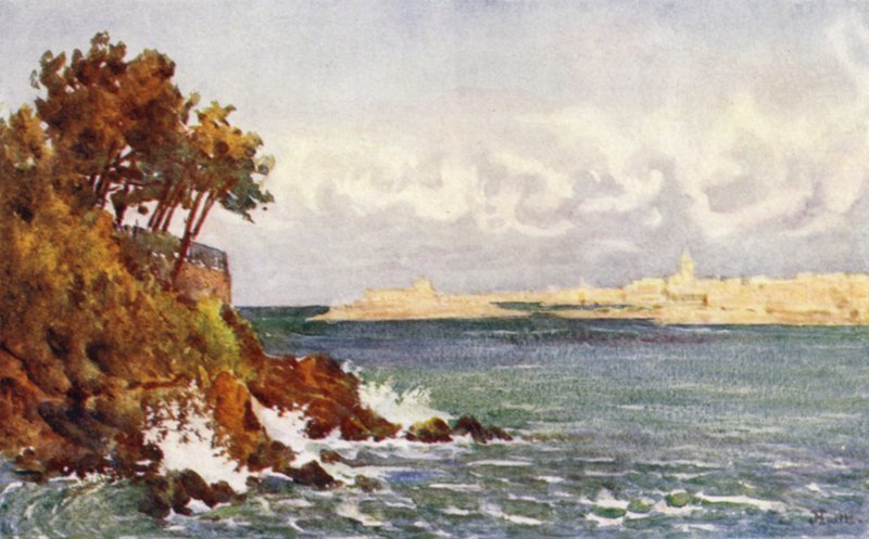St Malo z Priory Beach, Dinard (kolor lito) autorstwa J. Hardwicke Lewis