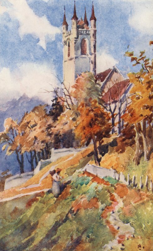 Kościół św. Marcina, Vevey (kolorowa litografia) autorstwa J. Hardwicke Lewis
