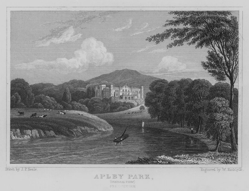 Apley Park, Widok Ogólny, Shropshire (Grawerowanie) autorstwa John Preston Neale