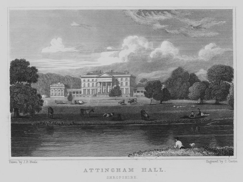 Attingham Hall, Shropshire (grawerowanie) autorstwa John Preston Neale