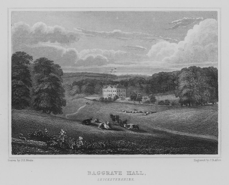 Baggrave Hall, Leicestershire (grawerowanie) autorstwa John Preston Neale