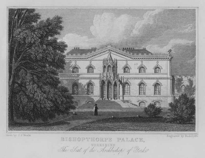 Bishopthorpe Palace, Yorkshire, siedziba arcybiskupa Yorku (grawerowanie) autorstwa John Preston Neale