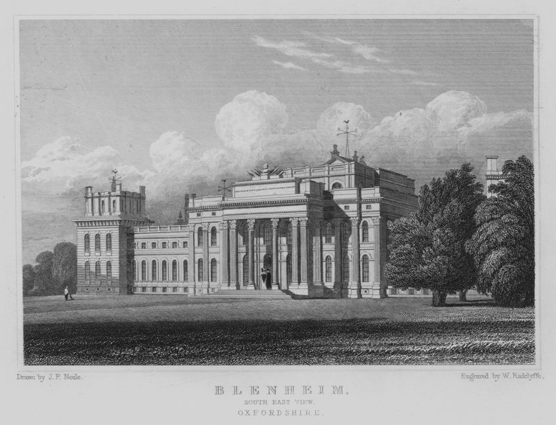 Blenheim, South East View, Oxfordshire (grawerowanie) autorstwa John Preston Neale